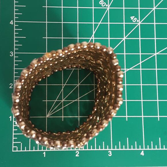 Beaded Wide Stretch Bracelet Chevron Design Gold Tone Black Clear Stones - Picture 9 of 9